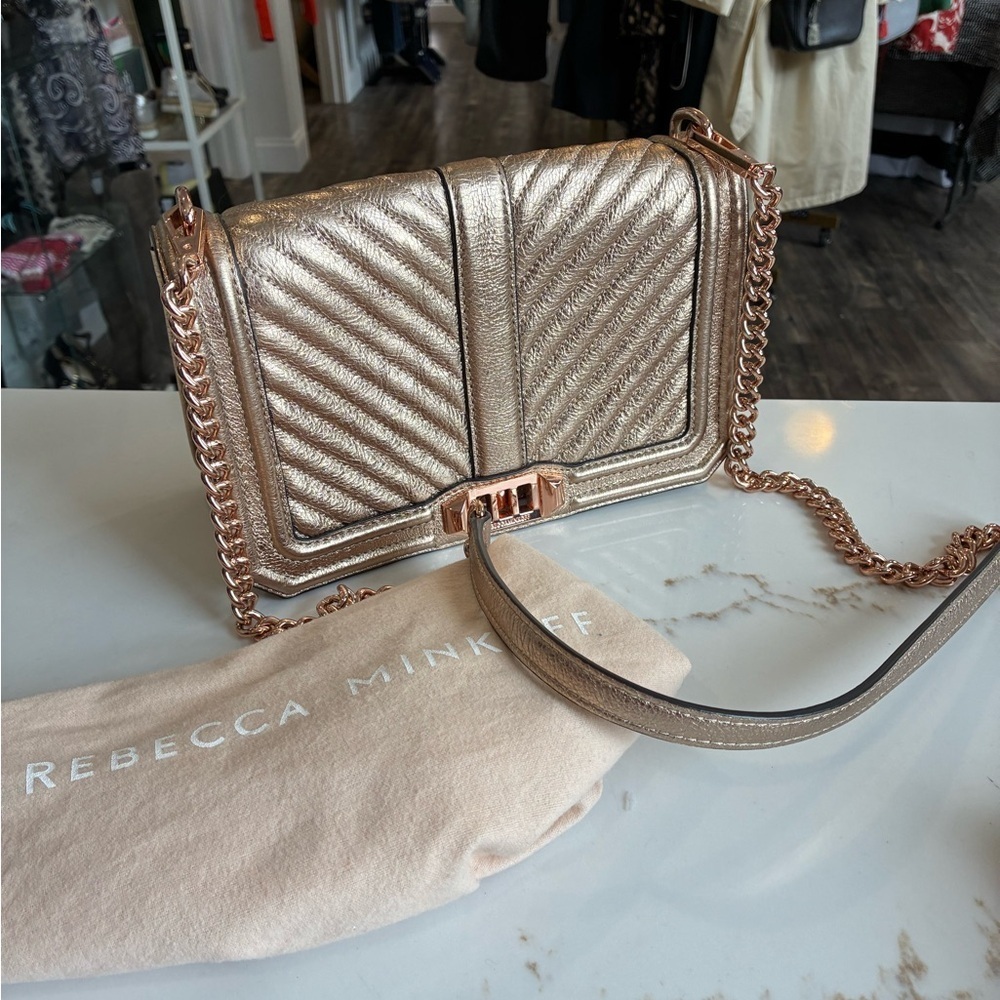 Rebecca Minkoff rose gold metal chain shoulder bag